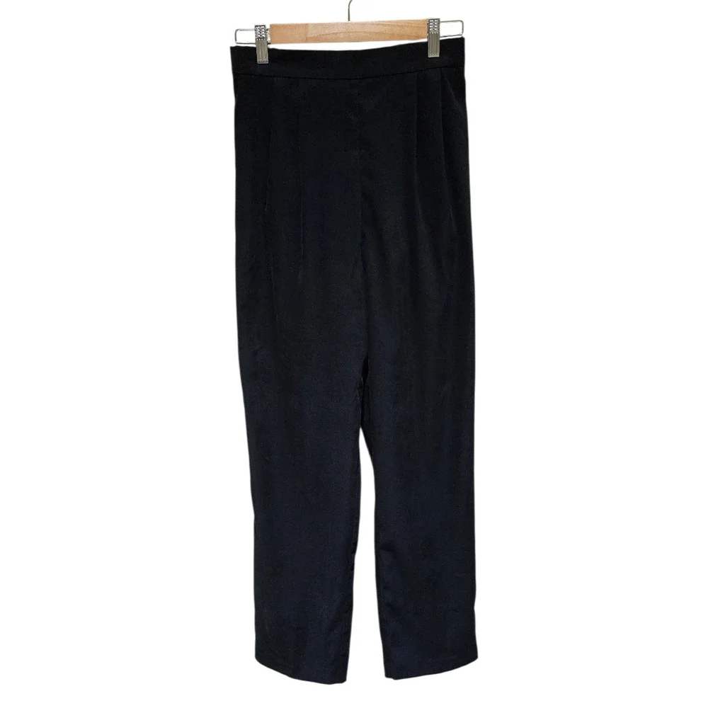 Vintage Pants Pleated Brushed Black High Waist - Picture 1 of 6